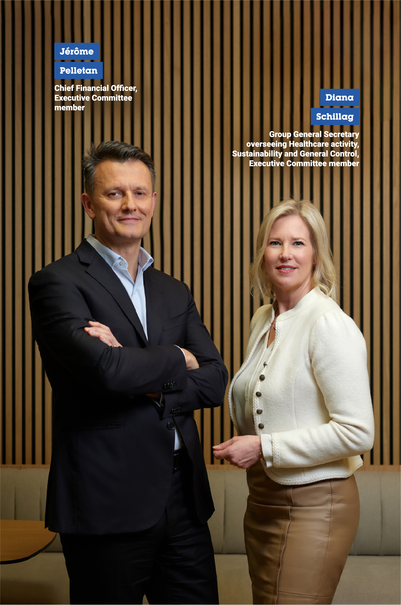 In this photo represent J&eacute;r&ocirc;me Pelletan (left) Chief Financial Officer, member of the Air Liquide Executive Committee Diana Schillag (right) Vice-President, Healthcare, Sustainable Development and General Control, member of the Air Liquide Executive Committee